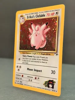 Erika’s Clefable 3/132 Holo Rare Gym Heroes Pokemon Card Unlimited LP - SWIRL - Image 3