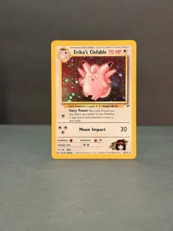 Erika’s Clefable 3/132 Holo Rare Gym Heroes Pokemon Card Unlimited LP - SWIRL - Image 4
