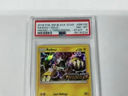 2018 POKEMON SM BLACK STAR PROMO LOST THUNDER PRERELEASE-STAFF RAIKOU-HOLO PSA 8 - Image 4