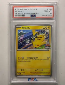 2024 POKEMON SVP EN-SV BLACK STAR PROMO WORLD CHAMPIONSHIPS #190 PIKACHU PSA 10 - Image 1