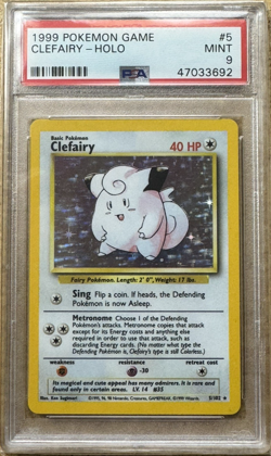 1999 POKEMON BASE SET UNLIMITED #5 CLEFAIRY-HOLO PSA 9 MINT - Image 1