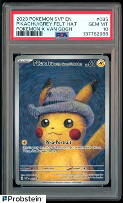 2023 Pokemon SVP En Pokemon X Van Gogh #085 Pikachu Grey Felt Hat PSA 10 - Image 1