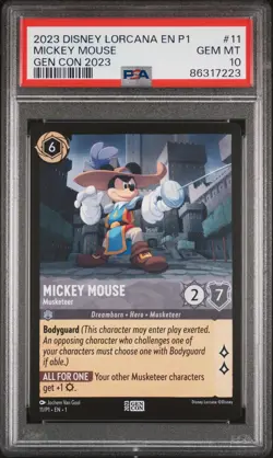 2023 DISNEY LORCANA EN P1-PROMO GEN CON 2023 #11 MICKEY MOUSE - MUSKETEER PSA 10 - Image 1