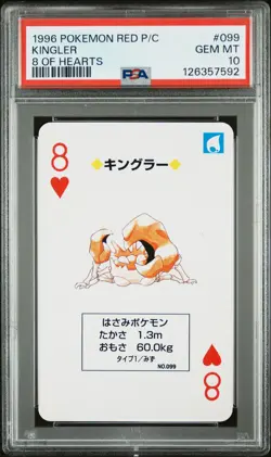 1996 POKEMON RED VERSION PLAYING CARDS 8 OF HEARTS #099 KINGLER PSA 10 - Image 1