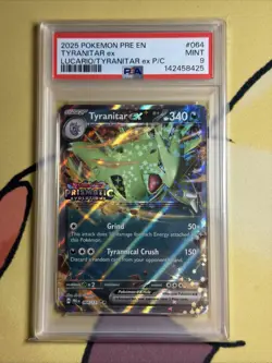 2025 POKEMON PRE EN-PRISMATIC EVOLUTIONS #064 TYRANITAR EX PSA 9 STAMPED - Image 1