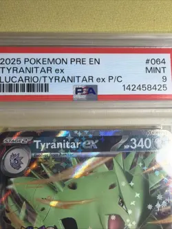 2025 POKEMON PRE EN-PRISMATIC EVOLUTIONS #064 TYRANITAR EX PSA 9 STAMPED - Image 2