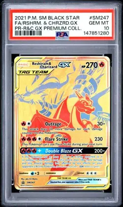 2021 POKEMON PROMO #SM247 RSHRM. & CHRZRD.GX PR-R&C GX PREMIUM COLL. PSA 10 (QR - Image 1