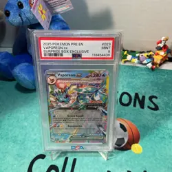 Pokemon Prismatic Evolutions Vaporeon EX 023/131 Stamped Surprise Box PSA 9 Mint - Image 1