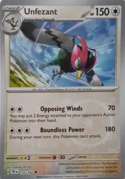 135/162 UNFEZANT REVERSE HOLO TEMPORAL FORCES POKEMON CARD - Image 1