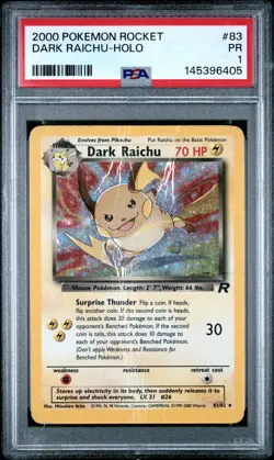 Dark Raichu Holo PSA 1 2000 Pokemon Rocket #83 - Image 1