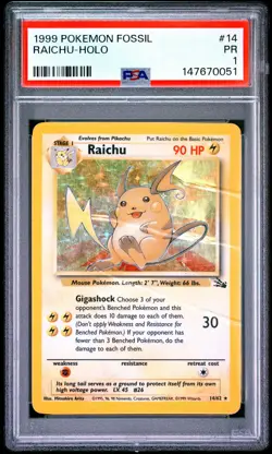 Raichu Holo PSA 1 1999 Pokemon Fossil #14 LOW POP - Image 1