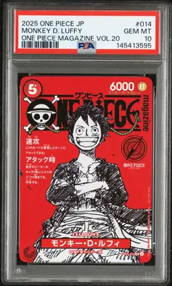 2025 ONE PIECE JAPANESE PROMOS ONE PIECE MAGAZINE VOL.20 MONKEY D. LUFFY PSA 10 - Image 1