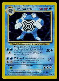 Pokemon Card - Poliwrath Base Set Unlimited 13/102 Holo Holo Rare - Image 1