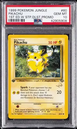 1999 POKEMON JUNGLE 1ST EDITION W STAMP DUELIST PROMO #60 PIKACHU PSA 10 - Image 1