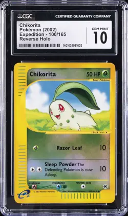 2002 POKEMON EXPEDITION #100 CHIKORITA CGC 10 GEM MINT - Image 1