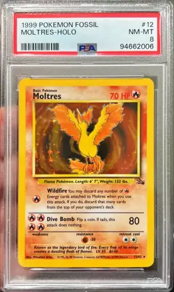 1999 Pokemon Fossil Moltres Holo 12/62 PSA 8 NM-MT WOTC Vintage - Image 1