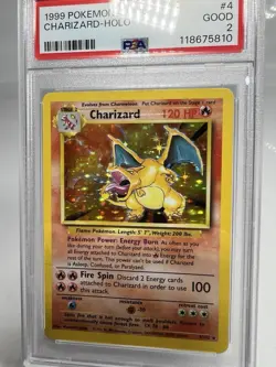 1999 Pokemon Base Set Unlimited #4 Charizard Holo Rare PSA 2 - Image 2