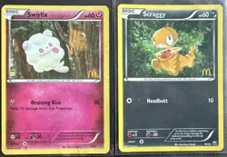 MODERATE PLAY McDonald’s Pokemon TCG Scrappy 10/12 Holo, Swirlix 9/12 Holo - Image 1