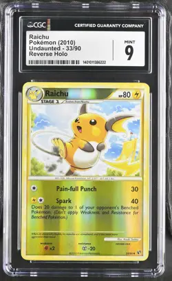 2010 Pokemon HeartGold & SoulSilver Undaunted Raichu #33/90 Reverse Holo CGC 9 - Image 1