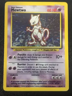 1996 POKEMON BASE SET UNLIMITED MEWTWO 10/102 HOLO RARE - Image 1