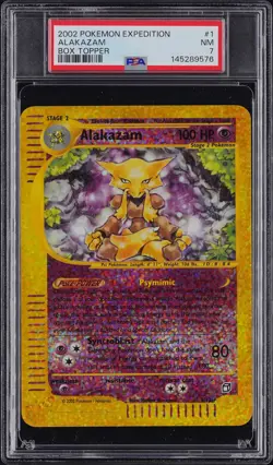 2002 POKEMON EXPEDITION BOX TOPPER #1 ALAKAZAM PSA 7 - Image 1