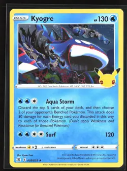 Pokemon TCG - Kyogre Holo Holo Rare Celebrations 003/025 NM - Image 1