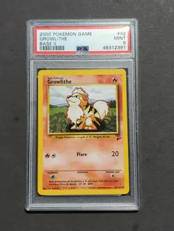 Pokemon PSA 9 GROWLITHE 42/130 - BASE SET 2 - UNCOMMON NON HOLO - MINT - Image 1