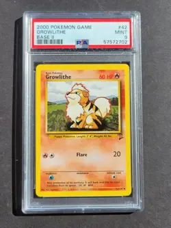 Pokemon PSA 9 GROWLITHE 42/130 - BASE SET 2 - UNCOMMON NON HOLO - MINT - Image 3