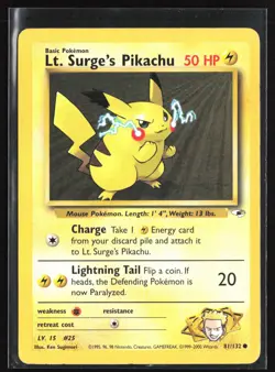 Pokemon TCG - Lt. Surge's Pikachu Unlimited Common Gym Heroes 081/132 MP - Image 1