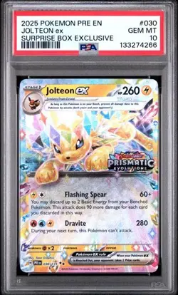 PSA 10 - 2025 Pokemon Prismatic Evolutions Suprise Box JOLTEON EX #030 (4266) - Image 1