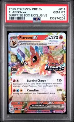 PSA 10 - 2025 Pokemon Prismatic Evolutions Suprise Box FLAREON EX #014 (4209) - Image 1