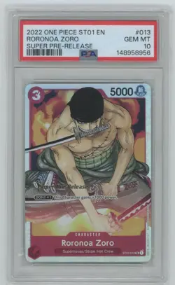 2022 ONE PIECE ST01-013 RORONOA ZORO SUPER PRE-RELEASE PSA 10 GEM MINT - Image 1
