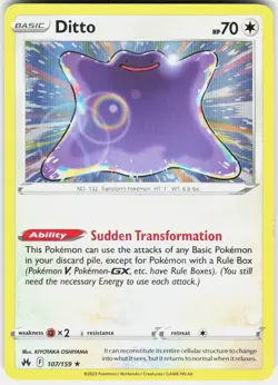 Ditto 107/159 Holo Rare Crown Zenith Pokemon Holo Near Mint - Image 1