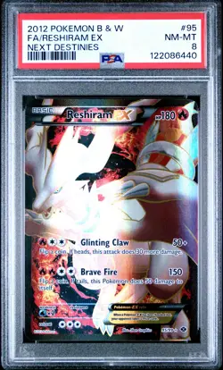 2012 POKEMON BLACK & WHITE NEXT DESTINIES #95 FULL ART/RESHIRAM EX PSA 8 - Image 1