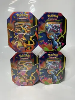 Pokemon TCG Mega Charizard X + Y ex Sealed Tin Bundle Lot Set Of 4 - Image 1