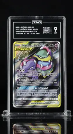 Pokemon Tag Team Muk & Alolan Muk GX Unbroken Bonds Full Art #197 TAG 9 Mint!! - Image 1