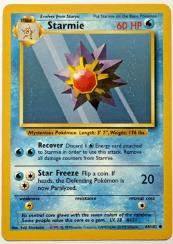 1999 Pokemon Starmie Common Base Set 64/102 #121 HP 60 LP - Image 1