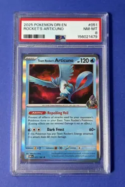 2025 Pokemon DRI EN Rocket’s Articuno #051 PSA 8 NM-MT - Image 1