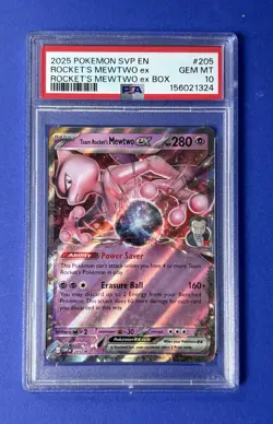 2025 Pokemon SVP EN Rocket’s MewTwo ex Rocket’s MewTwo ex Box #205 PSA 10 - Image 1