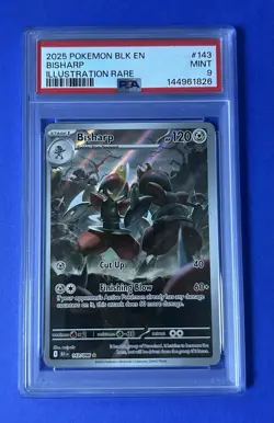 2025 Pokemon BLK EN Bisharp Illustration Rare #143 PSA 9 MINT - Image 1