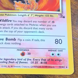 Pokemon TCG Fossil Moltres 12/62 Holo Rare 70 HP English 1999 Arita - Image 4