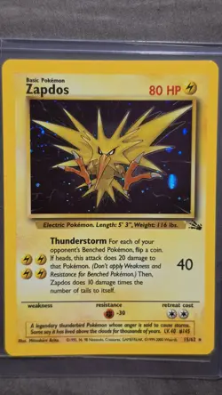 Pokemon TCG Zapdos 15/62 Fossil Holo Rare Basic 80 HP English 1999 WotC - Image 1