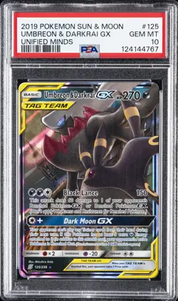 2019 POKEMON SUN & MOON UNIFIED MINDS #125 UMBREON & DARKRAI GX PSA 10 - Image 1