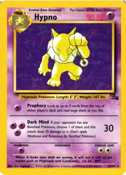 Pokemon TCG Hypno 23/62 Rare Fossil Non-Holo Unlimited LP - Image 1