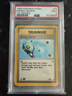Pokemon Cards: Fossil 1st Edition Common: Energy Search 59/62 PSA 9 - Image 1