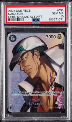 2023 ONE PIECE OP04-KINGDOMS OF INTRIGUE SPECIAL ALTERNATE ART SAKAZUKI PSA 10 - Image 1