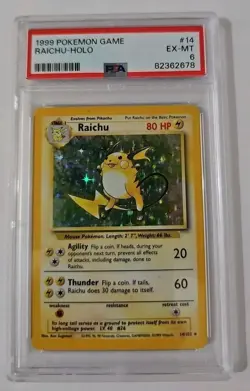 1999 PSA 6 Pokemon Raichu Holo Rare 014/102 Base Set Unlimited Agility & Thunder - Image 1