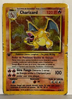 Charizard 1st Edition Base Set Holo Spanish 4/102 Pokemon HP DAMAGED Fast Ship - Image 1
