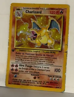Charizard 1st Edition Base Set Holo Spanish 4/102 Pokemon HP DAMAGED Fast Ship - Image 2