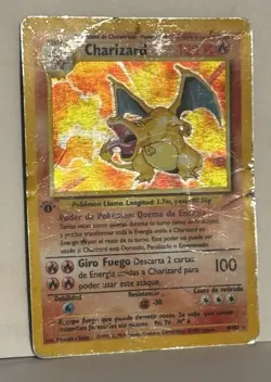 Charizard 1st Edition Base Set Holo Spanish 4/102 Pokemon HP DAMAGED Fast Ship - Image 3